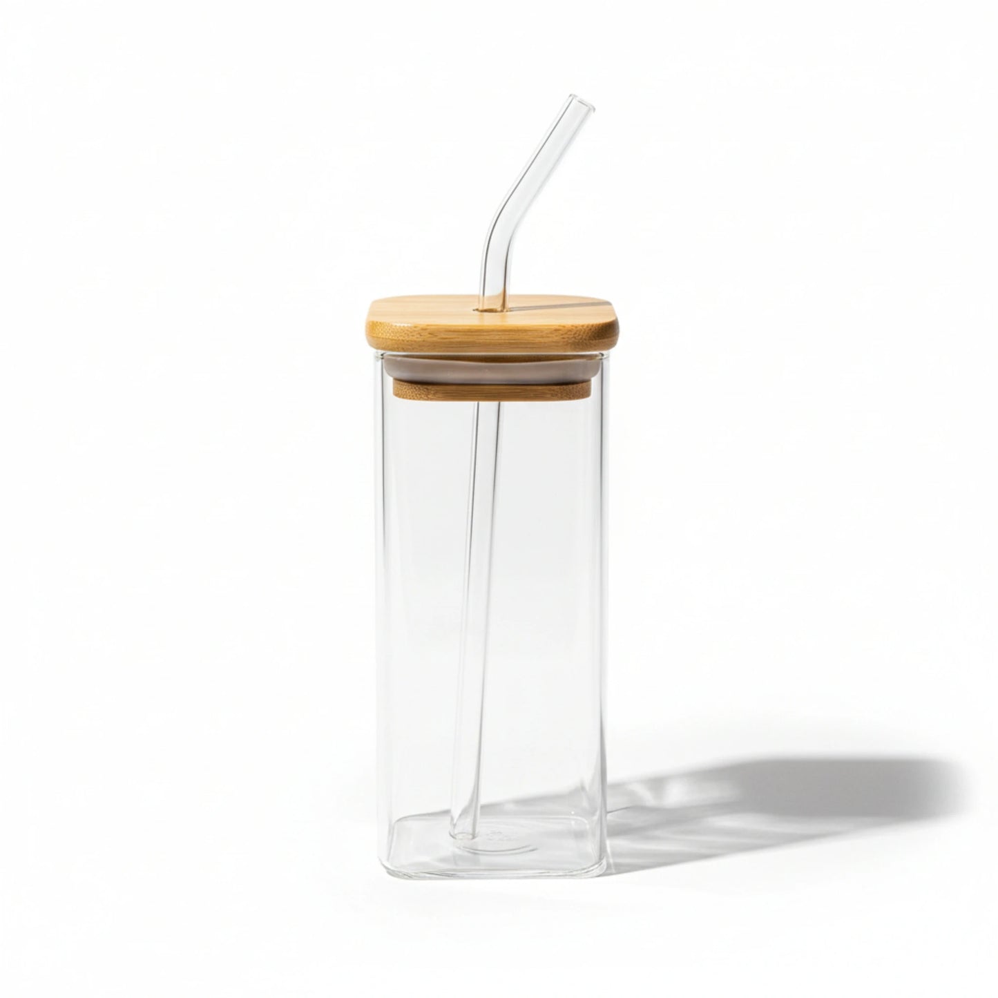 Gourde en verre<br> Avec paille et design carré élégant