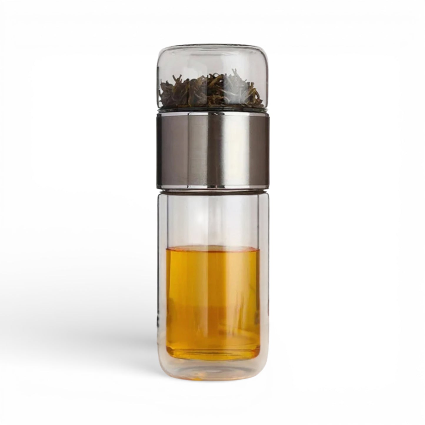 Gourde en verre avec infuseur coloris argent