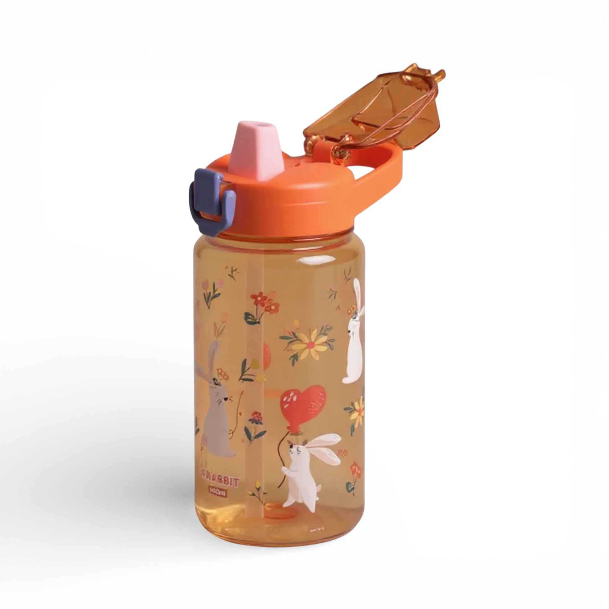 Gourde enfant 600 ml anti-fuite avec paille coloris orange
