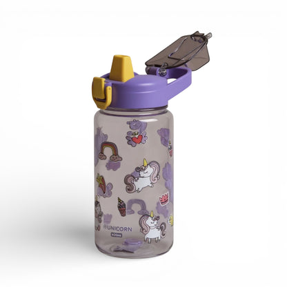 Gourde enfant 600 ml anti-fuite avec paille coloris violet