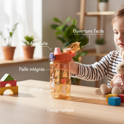 Gourde enfant Malyvo avec caractéristiques anti-fuite et paille intégrée