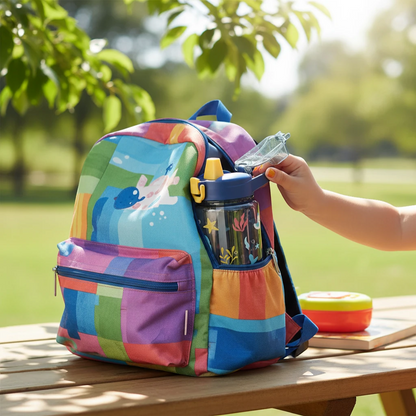 Gourde enfant Malyvo transportée dans un sac à dos