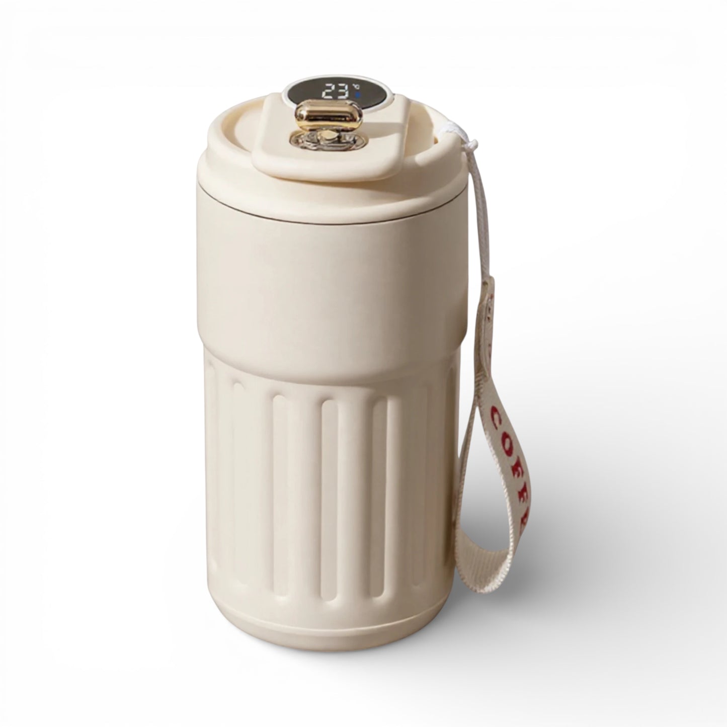 Gourde isotherme en inox 450 ml avec affichage de la température coloris beige blanc