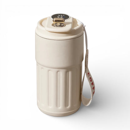 Gourde isotherme en inox 450 ml avec affichage de la température coloris beige blanc