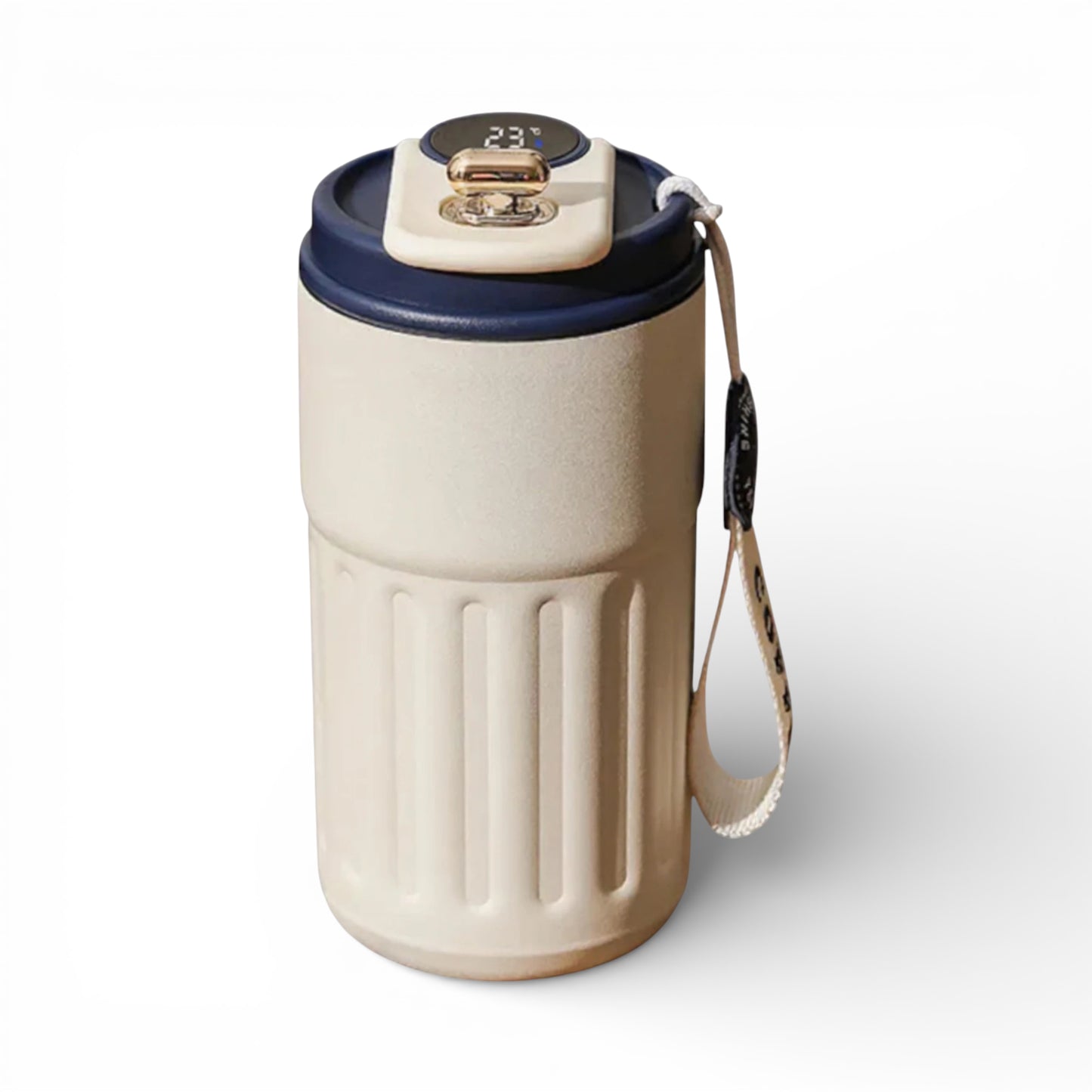 Gourde isotherme en inox 450 ml avec affichage de la température coloris beige bleu