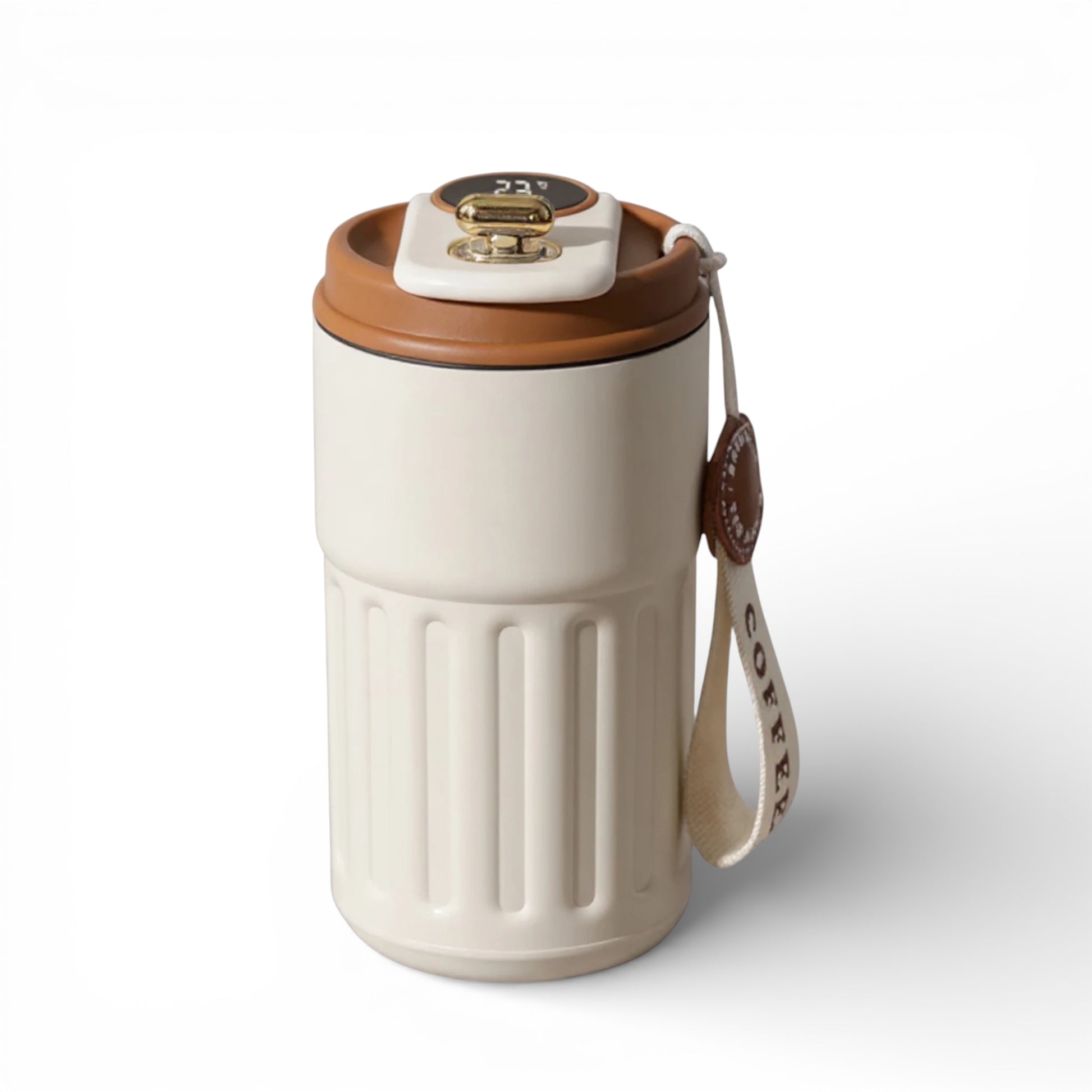 Gourde isotherme en inox 450 ml avec affichage de la température coloris beige café