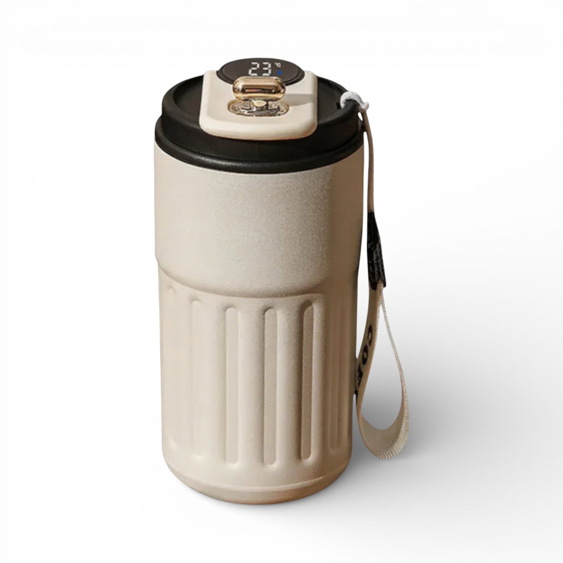 Gourde isotherme en inox 450 ml avec affichage de la température coloris beige noir