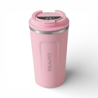 Gourde isotherme en inox 450 ml avec affichage de la température coloris rose