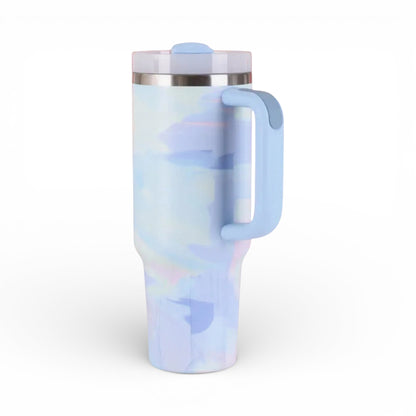 Gourde isotherme en inox grande capacité coloris bleu marbré