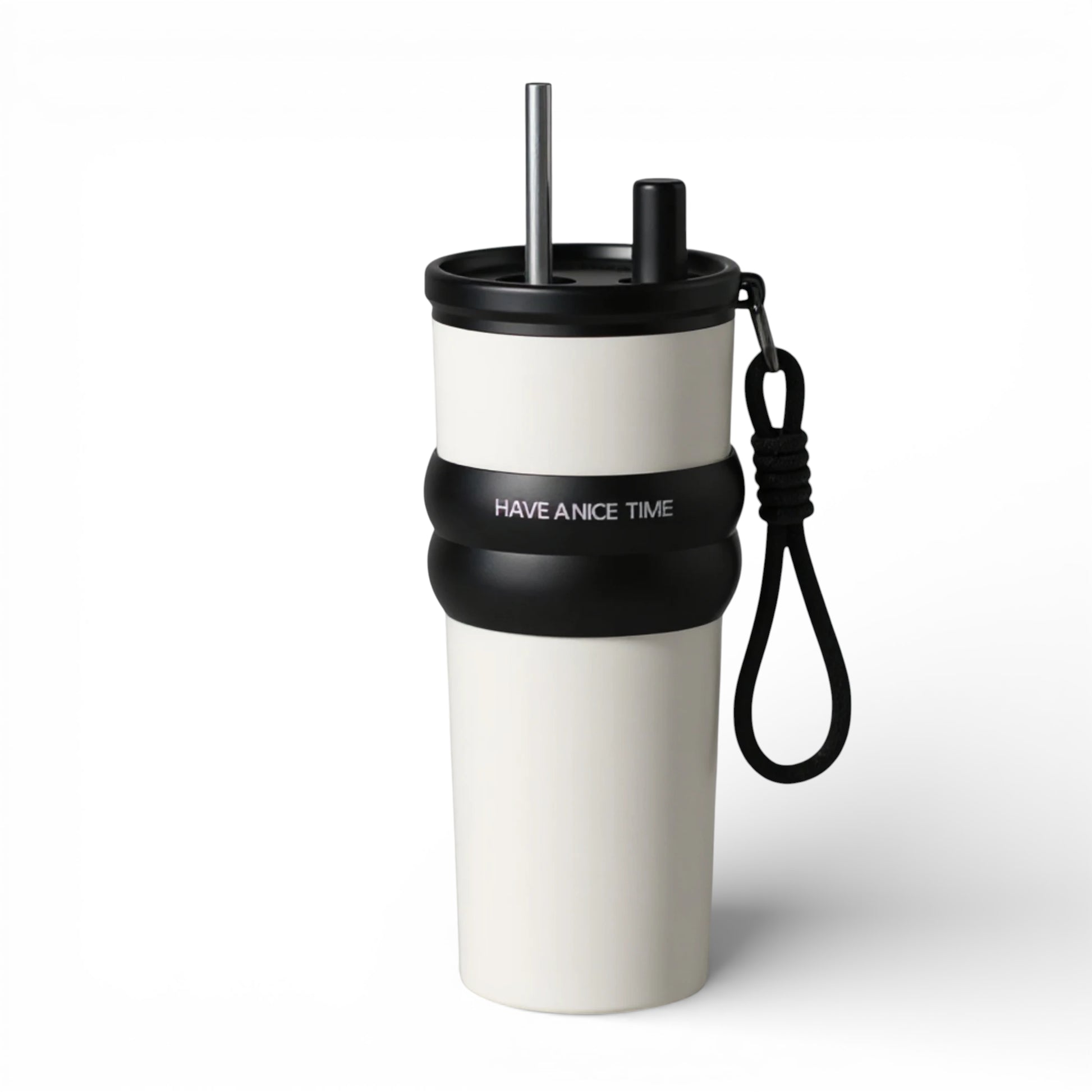 Gourde isotherme en inox avec paille intégrée 710 ml coloris blanc