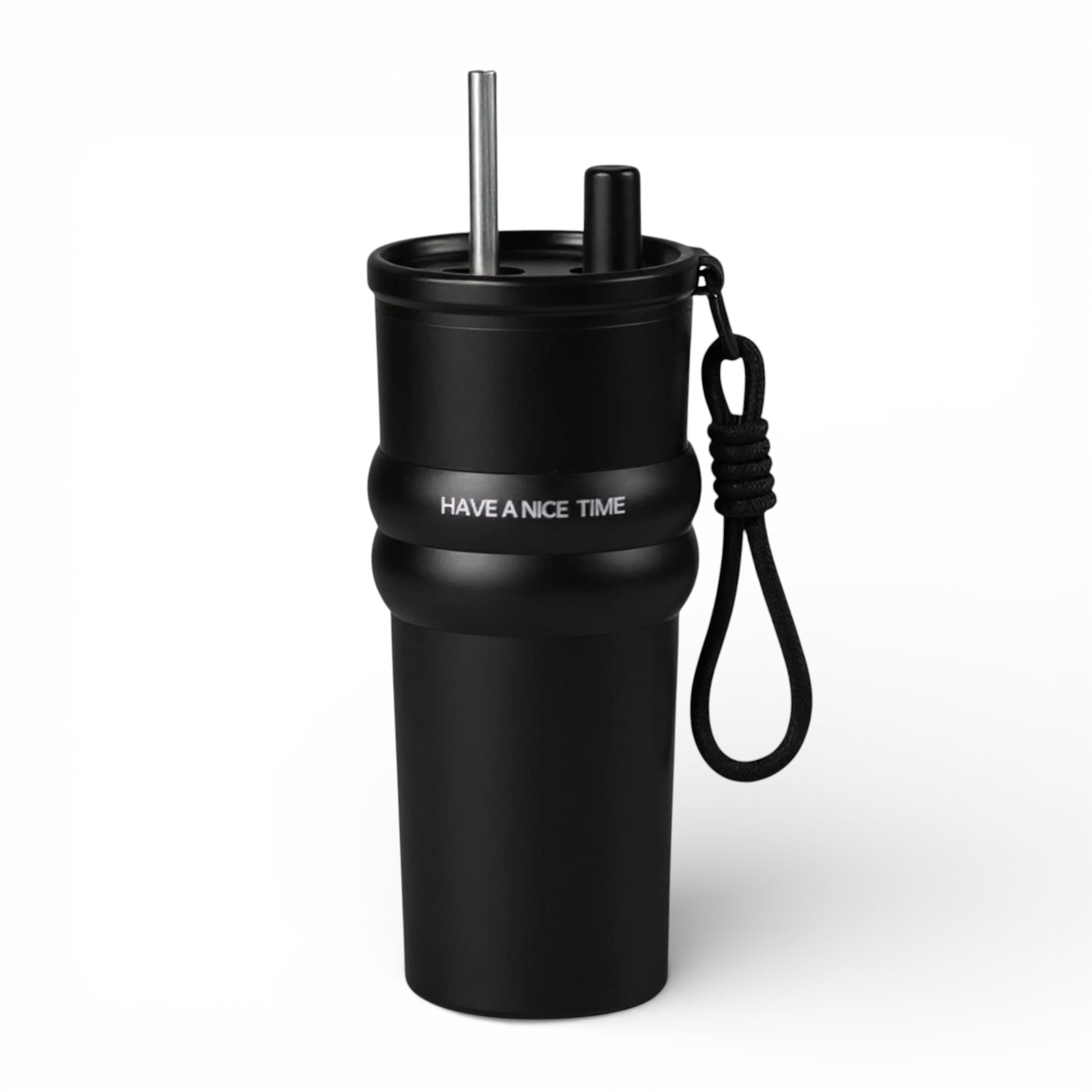 Gourde isotherme en inox avec paille intégrée 710 ml coloris noir