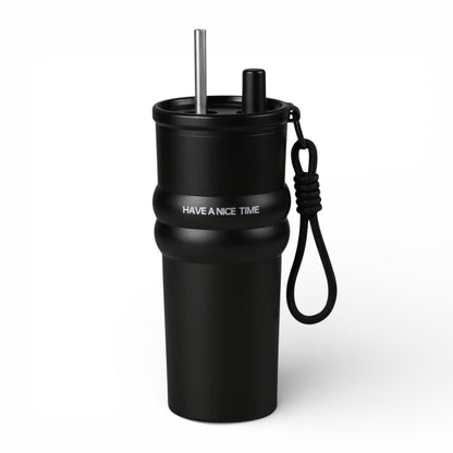 Gourde isotherme en inox avec paille intégrée 710 ml coloris noir