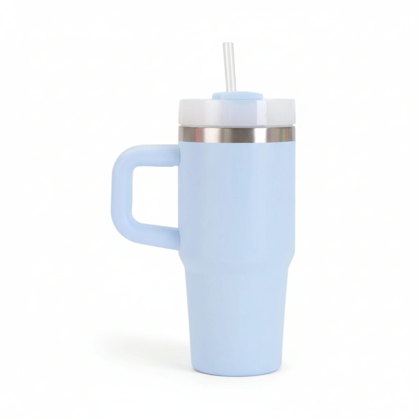 Gourde isotherme en inox avec paille intégrée et poignée coloris bleu ciel