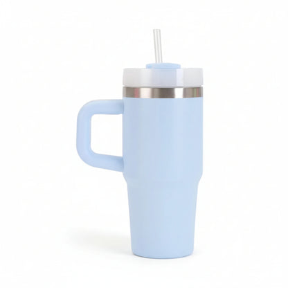 Gourde isotherme en inox avec paille intégrée et poignée coloris bleu ciel