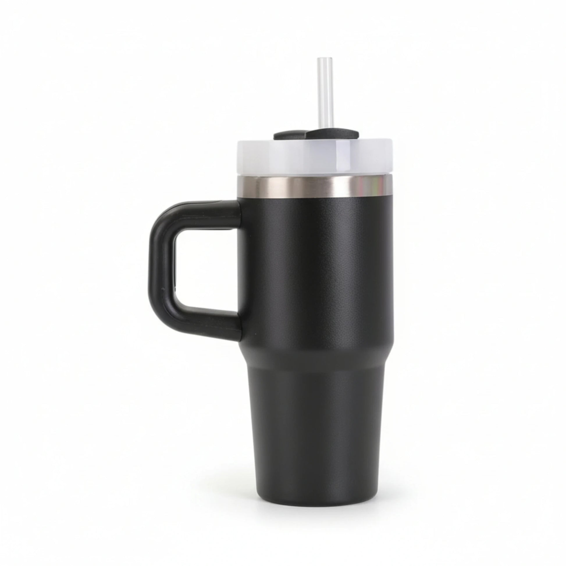 Gourde isotherme en inox avec paille intégrée et poignée coloris noir