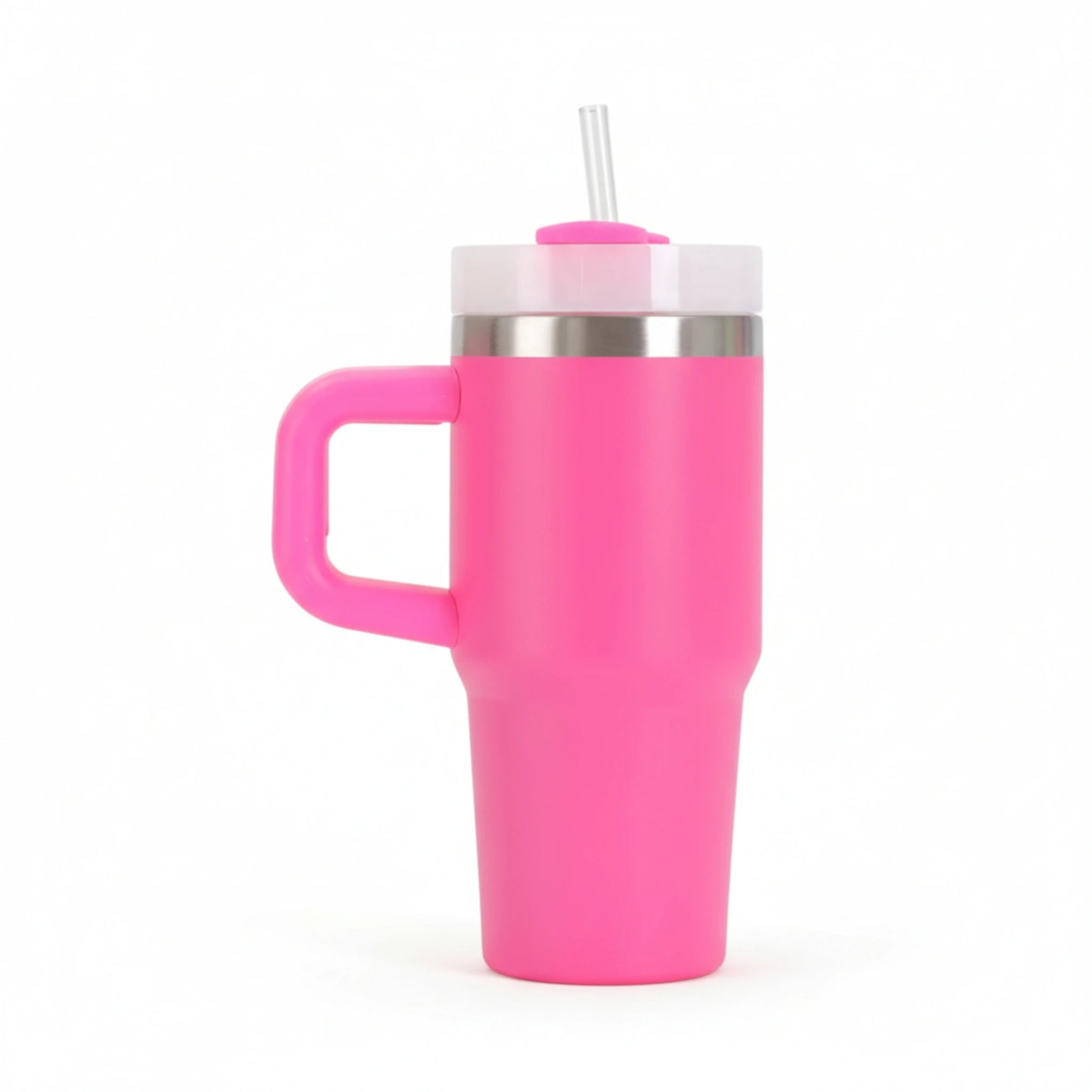Gourde isotherme en inox avec paille intégrée et poignée coloris rose rouge