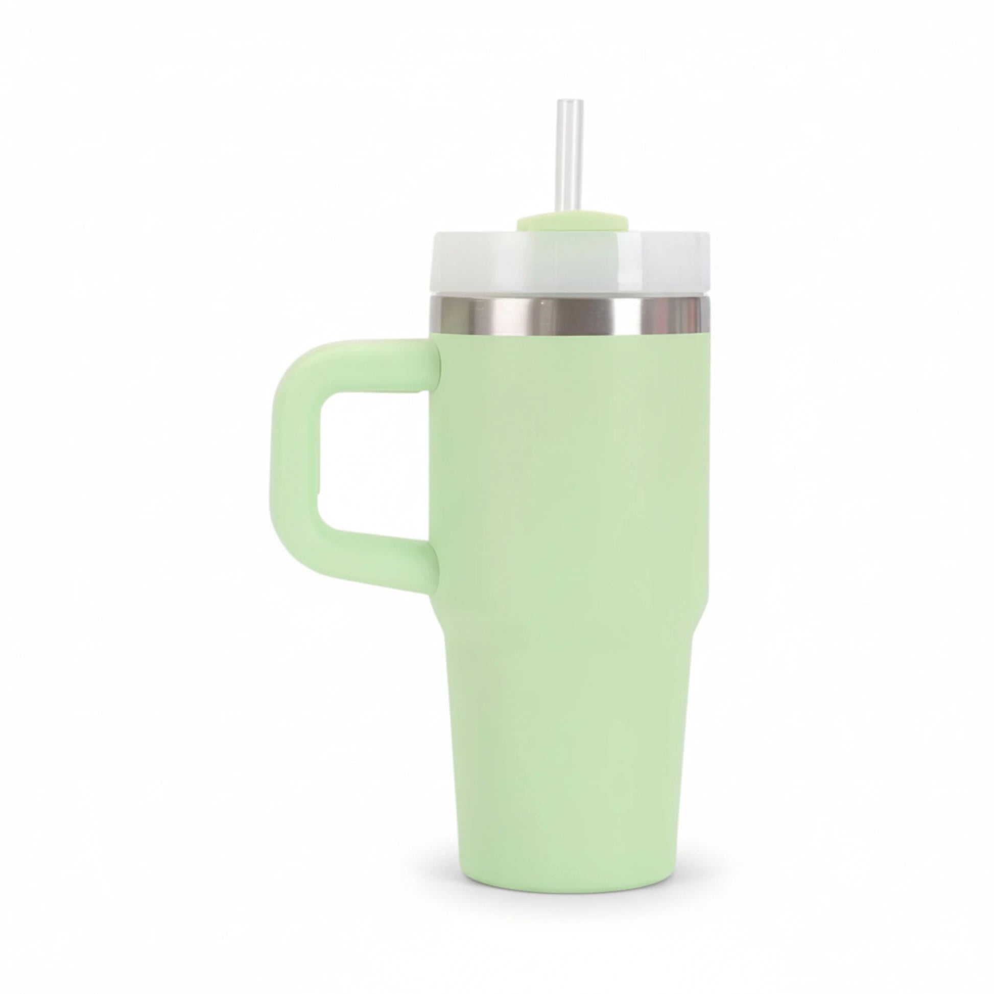 Gourde isotherme en inox avec paille intégrée et poignée coloris vert clair