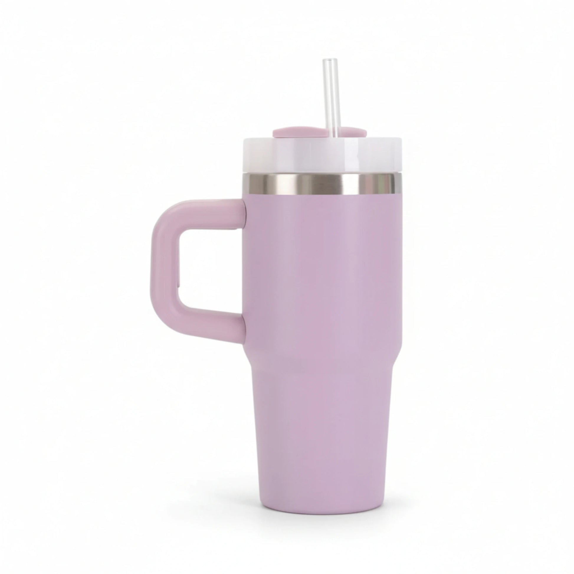 Gourde isotherme en inox avec paille intégrée et poignée coloris violet