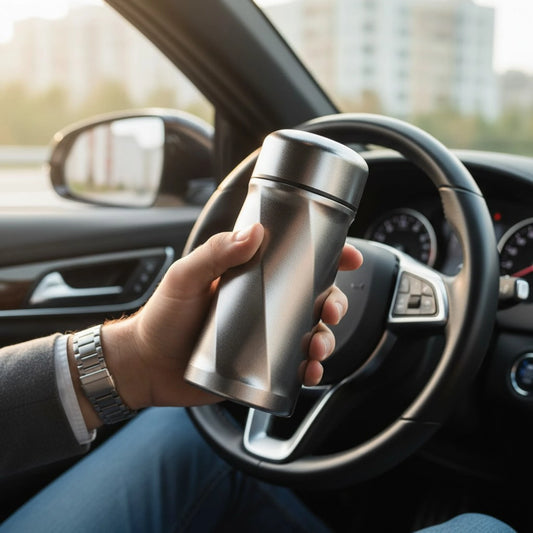 Gourde isotherme en titane 200 ml utilisée dans une voiture