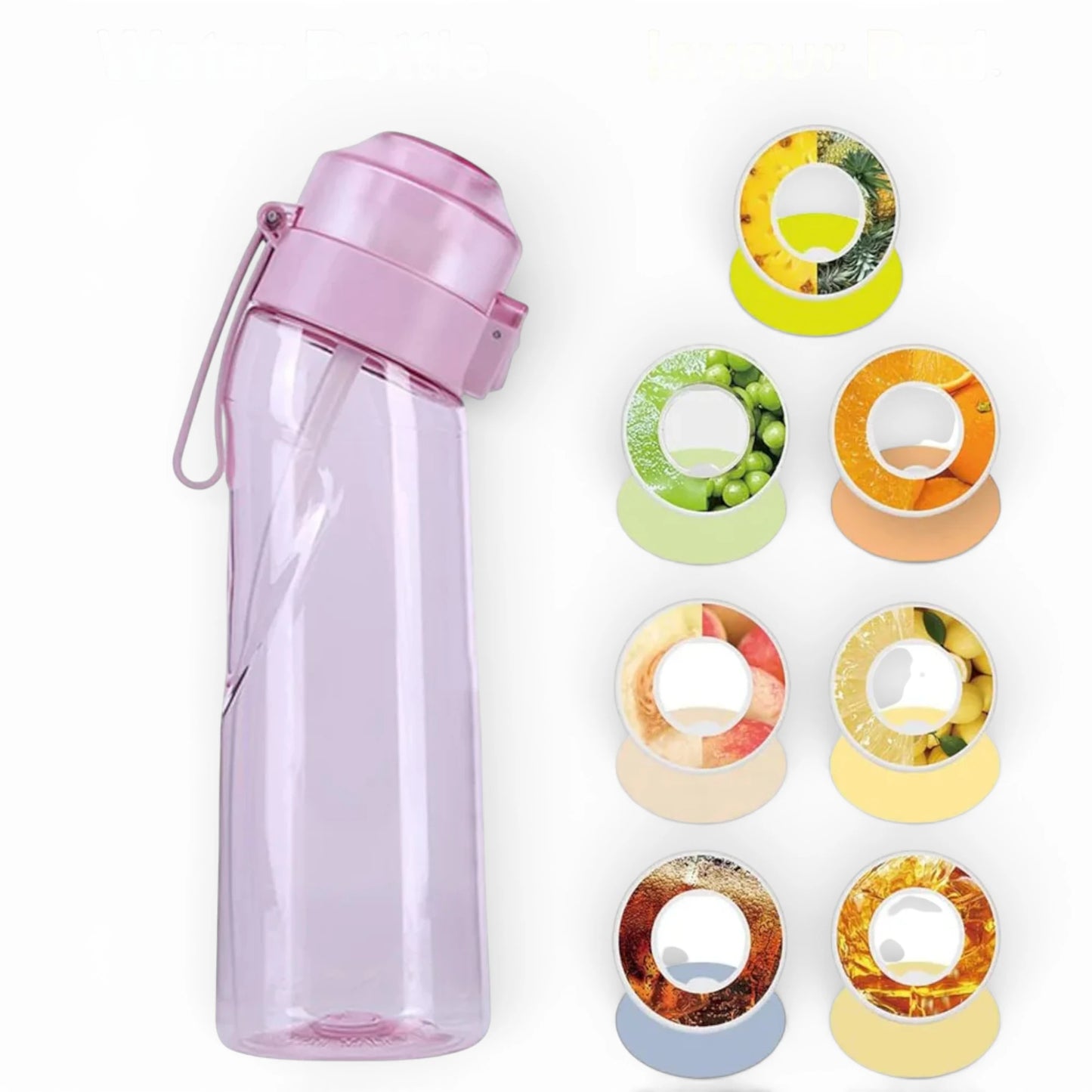 Gourde en plastique avec paille et système d’arôme 650 ml coloris rose 7 saveurs