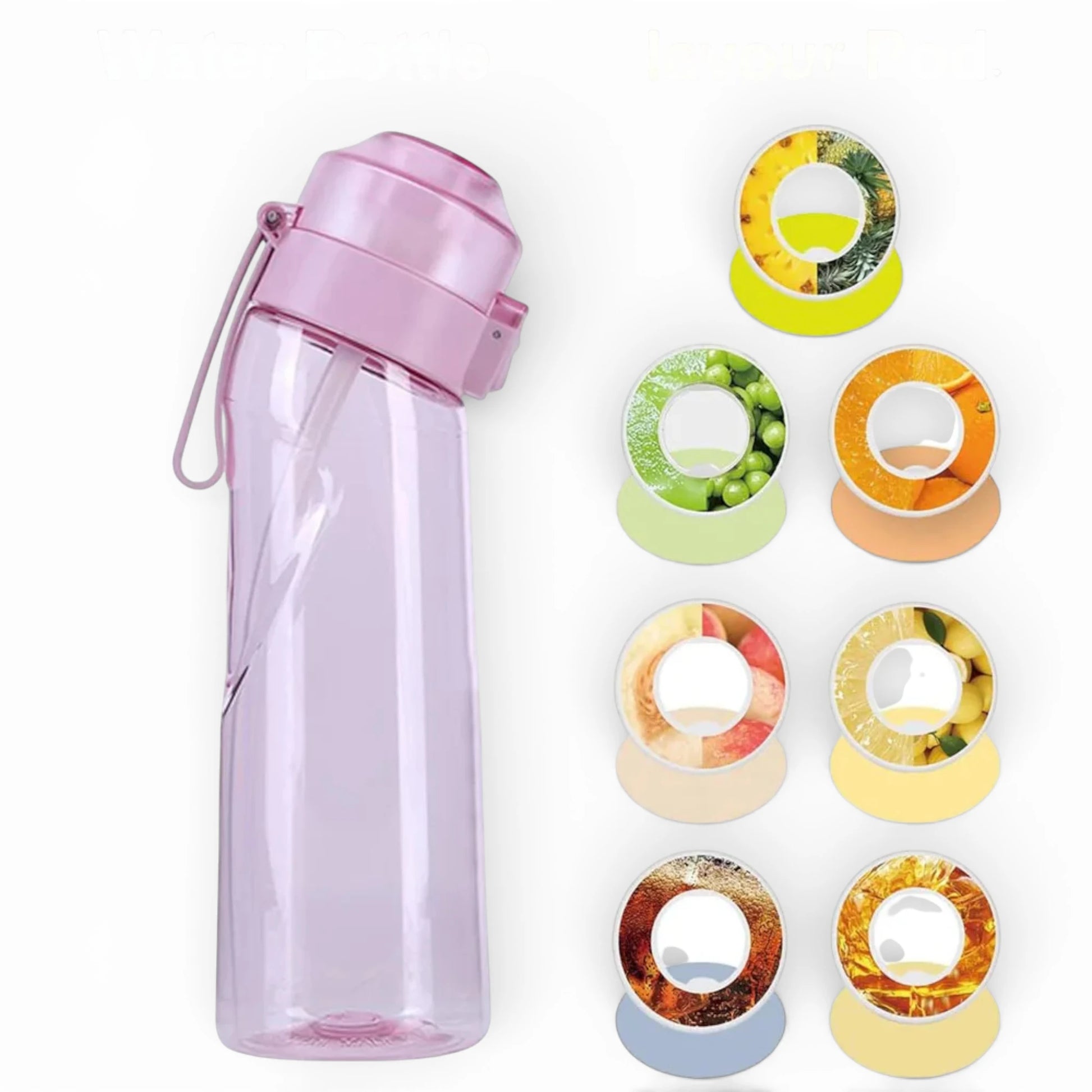 Gourde en plastique avec paille et système d’arôme 650 ml coloris rose 7 saveurs