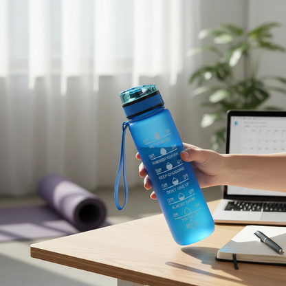 Gourde sport 1L avec paille couleur bleu dégradé