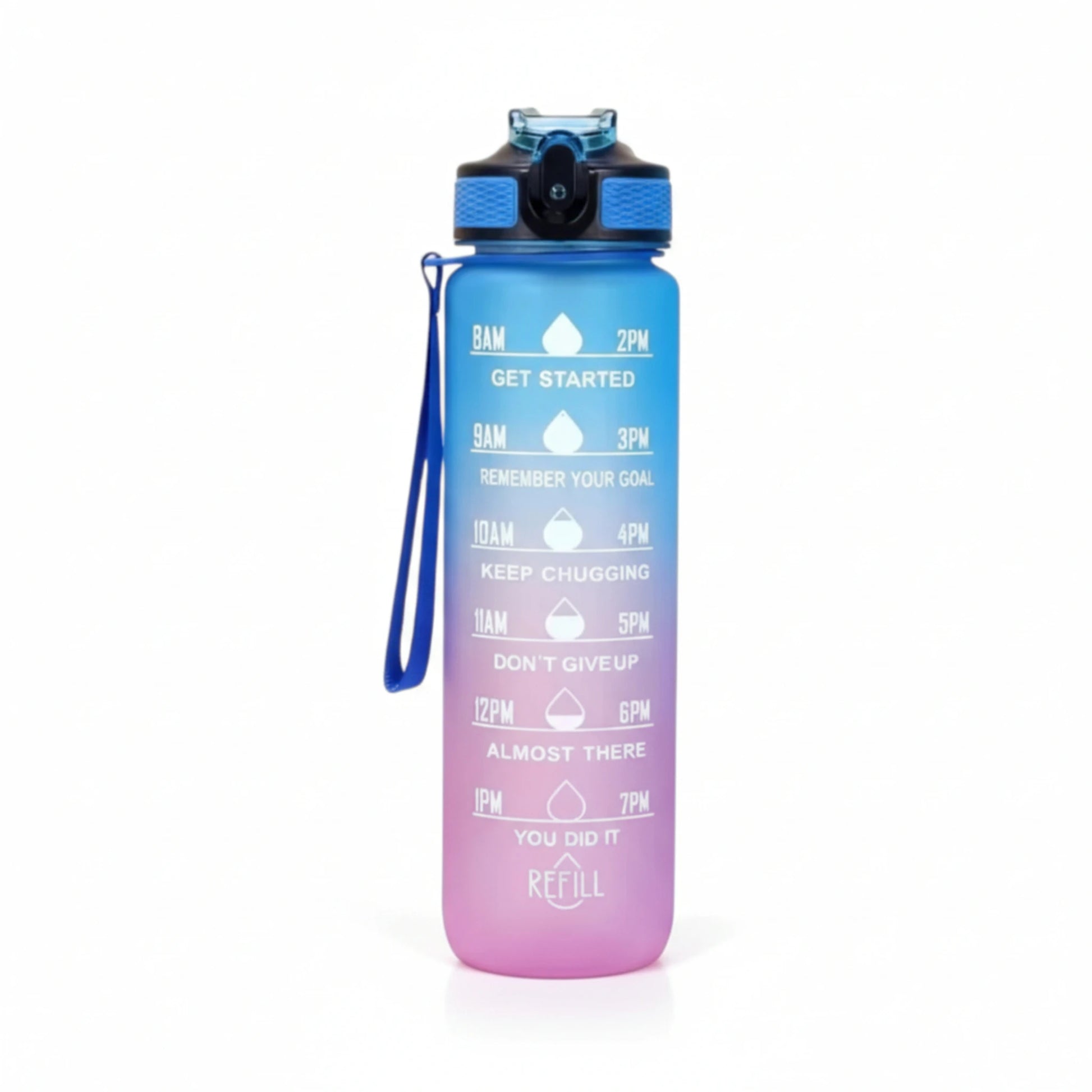 Gourde sport 1L en plastique avec paille coloris bleu et violet