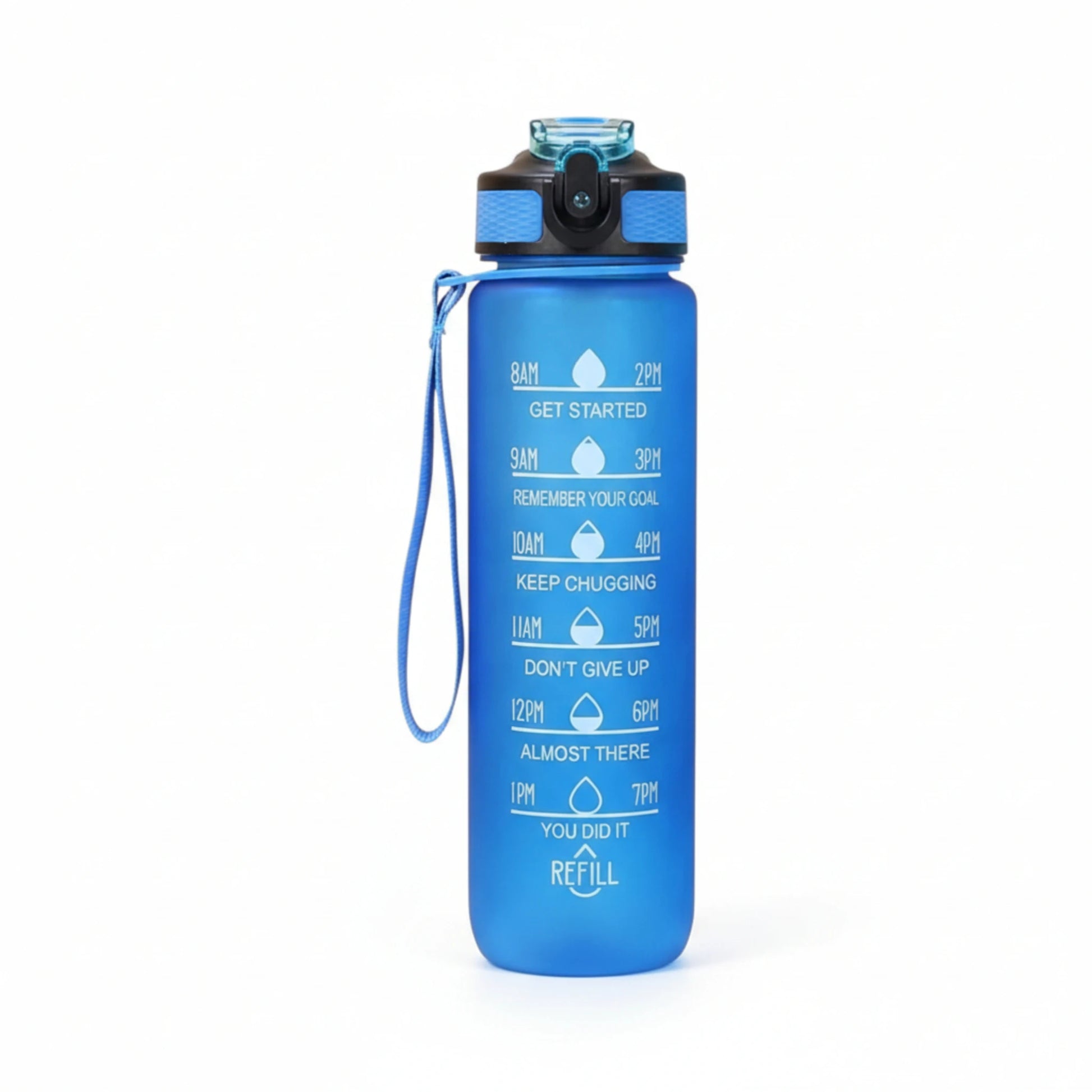 Gourde sport 1L en plastique avec paille coloris bleu