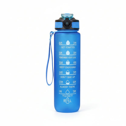 Gourde sport 1L en plastique avec paille coloris bleu