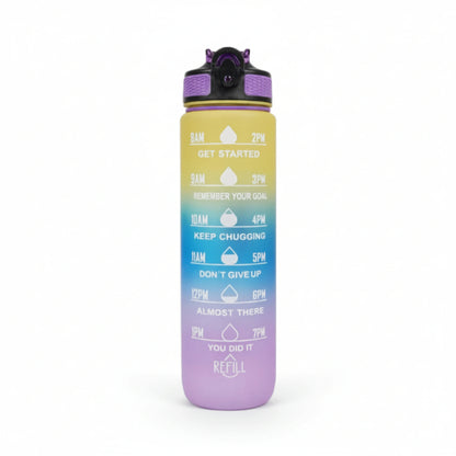 Gourde sport 1L en plastique avec paille coloris jaune et violet