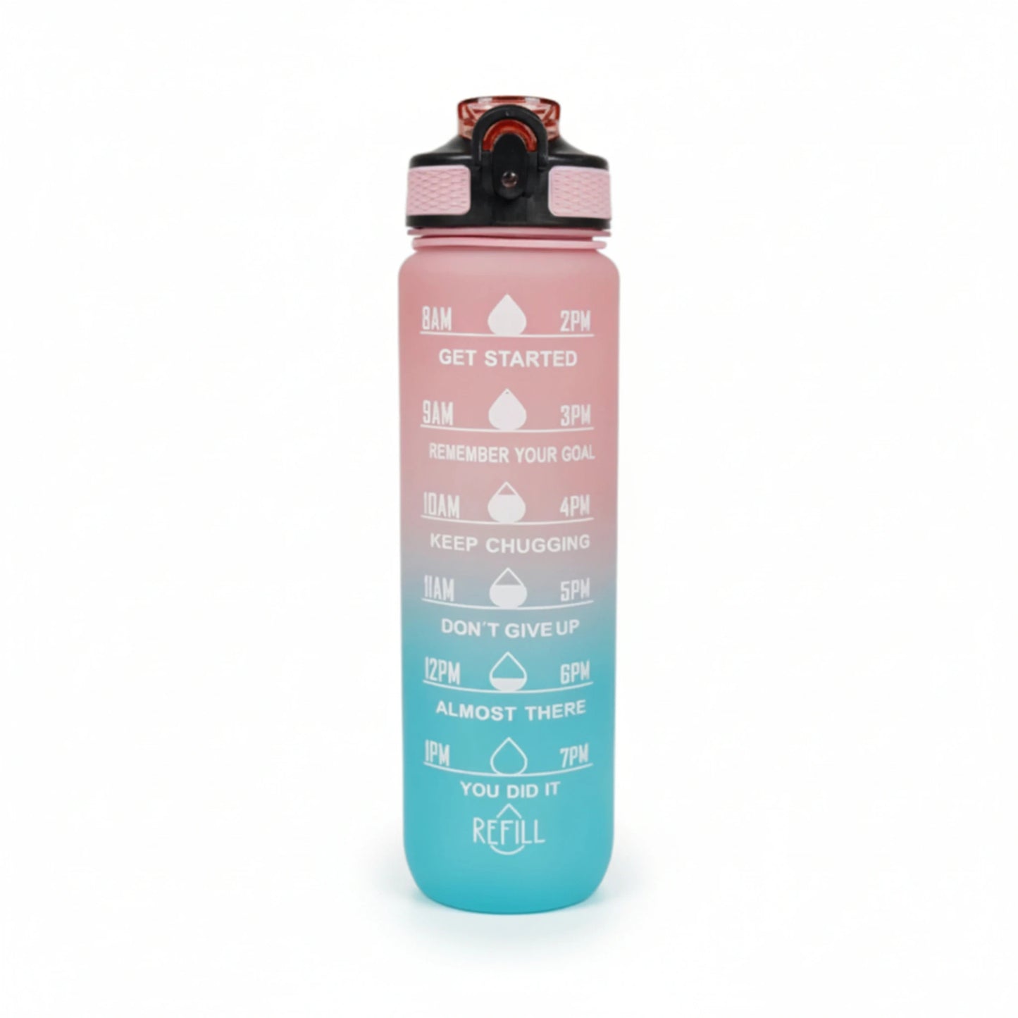 Gourde sport 1L en plastique avec paille coloris rose dégradé