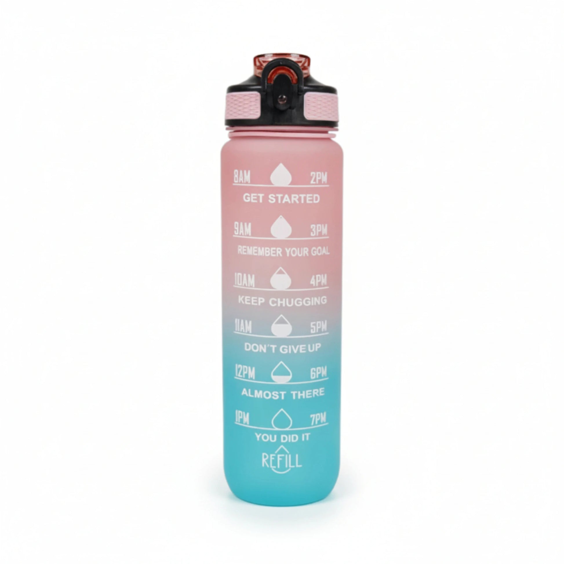 Gourde sport 1L en plastique avec paille coloris rose dégradé