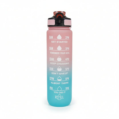 Gourde sport 1L en plastique avec paille coloris rose dégradé
