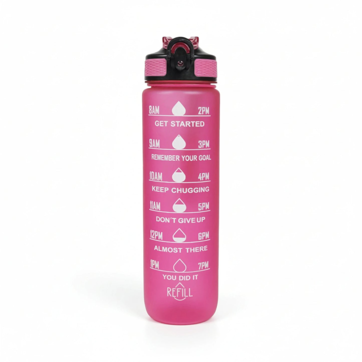Gourde sport 1L en plastique avec paille coloris rose rouge
