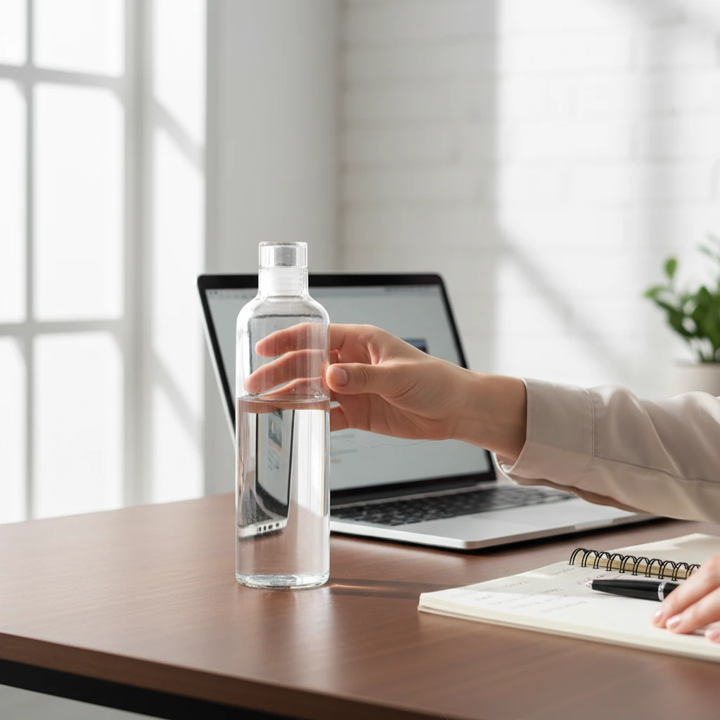 Gourde en verre Malyvo utilisée au bureau sur un bureau moderne