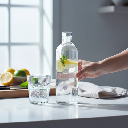 Gourde en verre Malyvo avec eau citronnée pour une routine saine