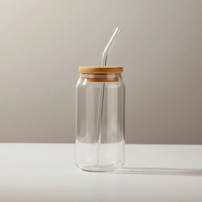 Gourde en verre avec paille et couvercle bambou 550 ml